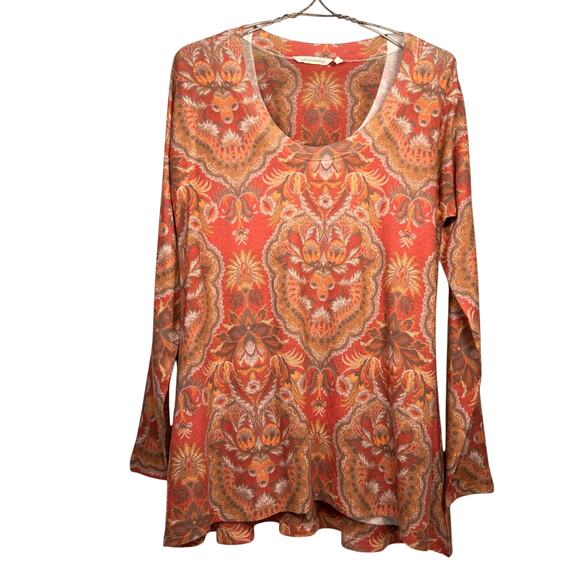 Soft Surroundings Size Medium Spice Market Burnt Orange Paisley Swing Tunic Top - Picture 1 of 8
